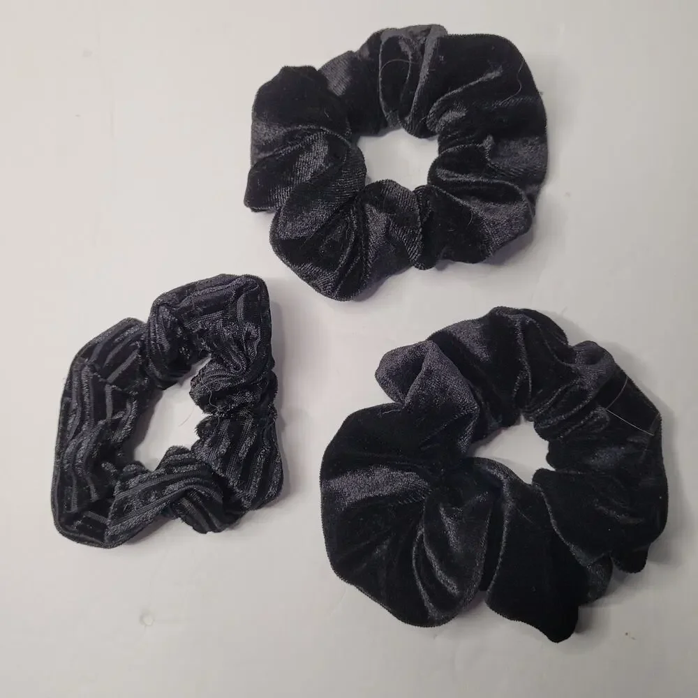 Three Pack Black Hair Scrunchies - Stylish & Gentle Hair Ties
